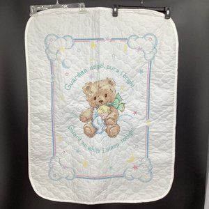 Cross Stitched Baby Blanket Guardian Angle Baby Angel Unisex baby 42" x 33"